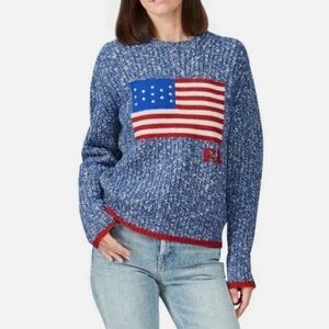 Women's Polo Ralph Lauren Blue Cotton Iconic American Flag Sweater New